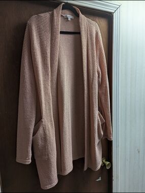 Blakely Waffle-Knit Open Cardigan in Blush Pink